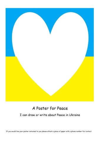 A blank master 'Poster for Peace' for under 18s to complete to make a Wall of Support for Ukraine